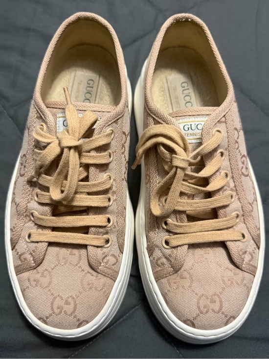 Gucci Shoes - Gucci Beige Pink GG Canvas Low-Top Sneakers